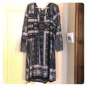 One world black, white and gray rayon dress